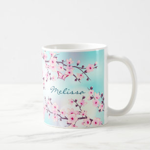 Café Caneca cor-de-rosa do monograma de turquesa das
