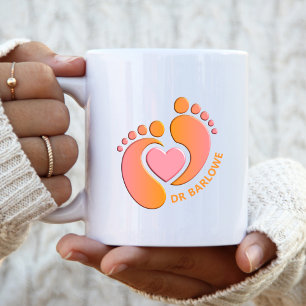 Café Caneca Coração com Pezinhos de Bebê Laranja Rosa