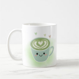 Café Caneca Coração de Matcha Latte Sorridente