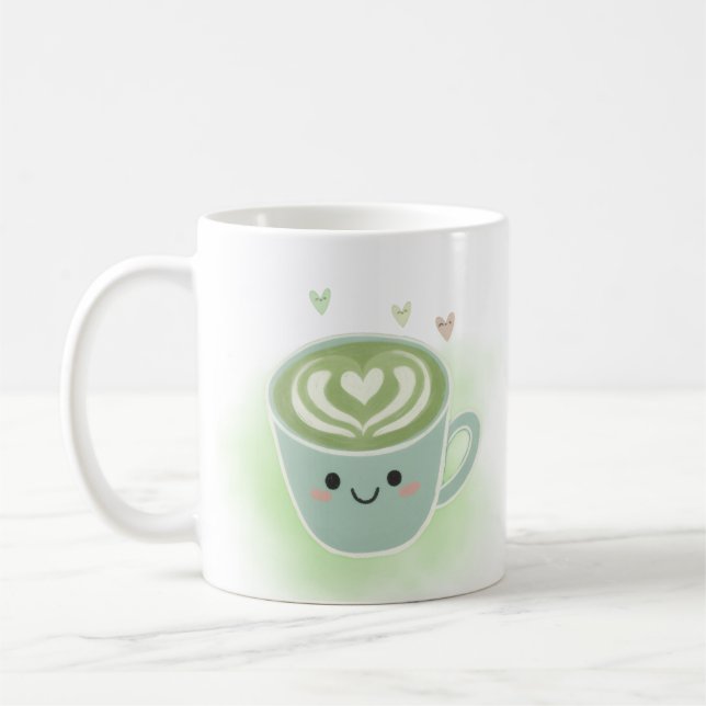 Café Caneca Coração de Matcha Latte Sorridente (Esquerda)