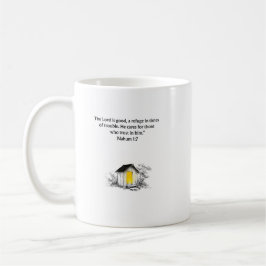 Café Caneca cristã com versículo bíblico de Naum 1:7