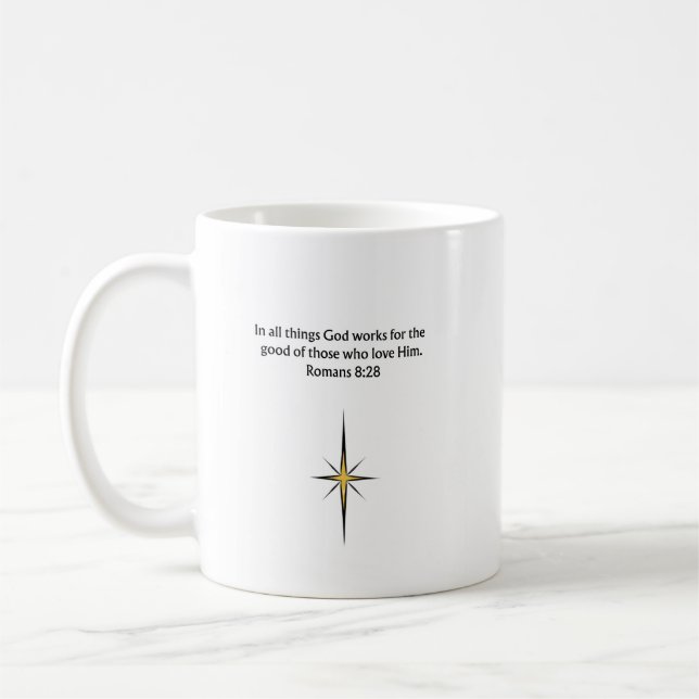 Café Caneca Cristã Romanos 8:28 | Presente de Encorajam (Esquerda)