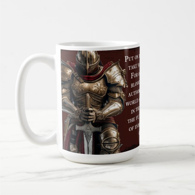 Café Caneca da Armadura de Deus | Permaneça Firme na Fé (Esquerda)