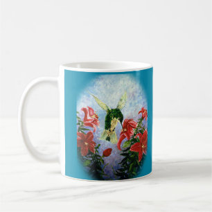 Café Caneca da arte de Lillies do colibri e do
