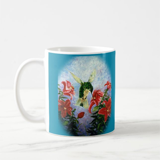 Café Caneca da arte de Lillies do colibri e do (Esquerda)