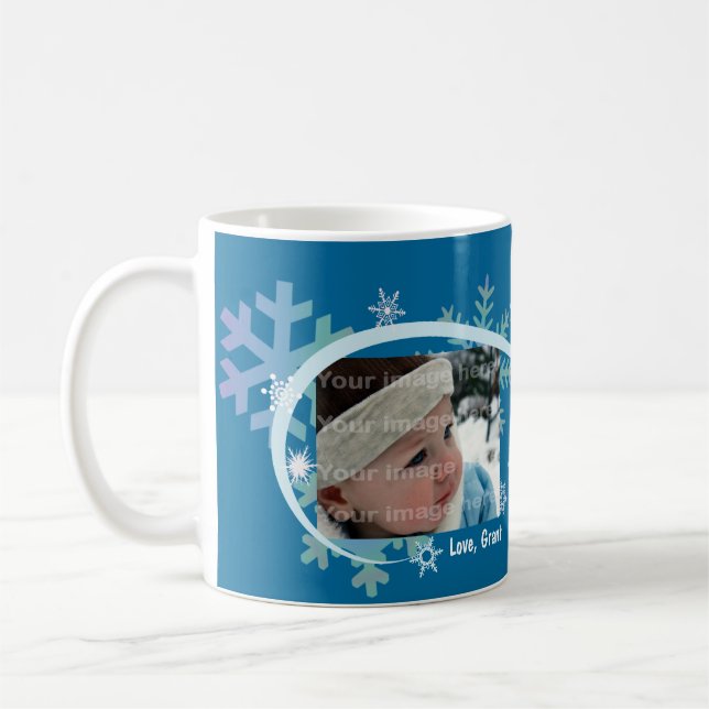 Café Caneca da foto dos flocos de neve do inverno (Esquerda)