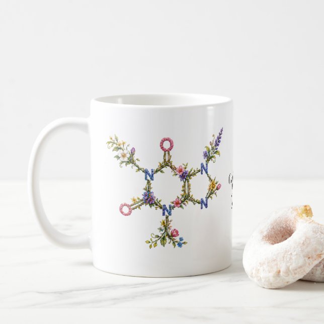 Café Caneca da Molécula de Cafeína Botânica (Com Donut)