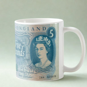 Café Caneca da Nota de £5 britânica de 1966 – Rainha El