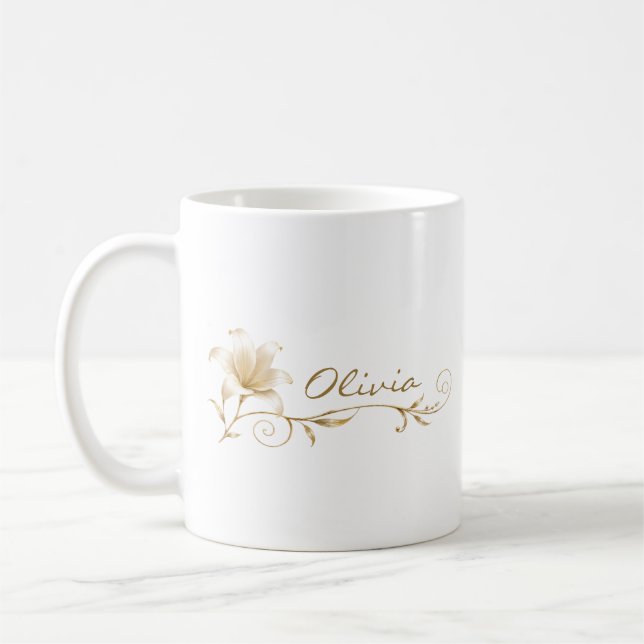 Café Caneca Dama de Honra Champanhe Dourado Lírio Nome (Esquerda)