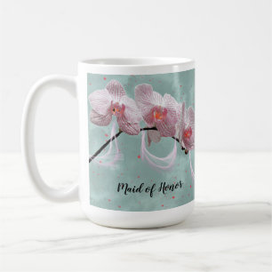 Café Caneca Dama de Honra Orquídeas Rosa Fundo Verde