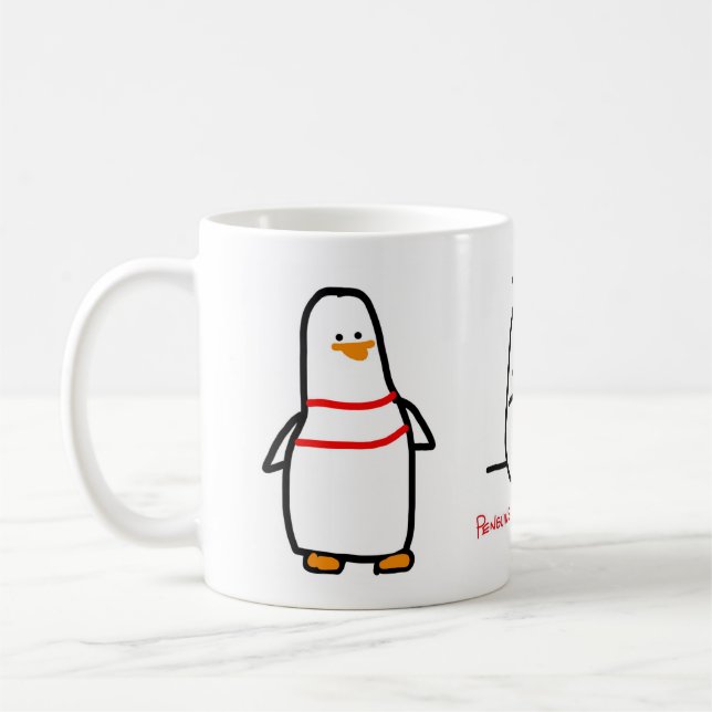 Café Caneca de 3 pássaros - pinguins com pessoas dos (Esquerda)
