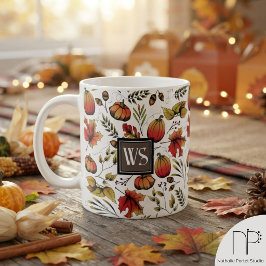 Café Caneca de Abóbora com Monograma da Colheita de Out