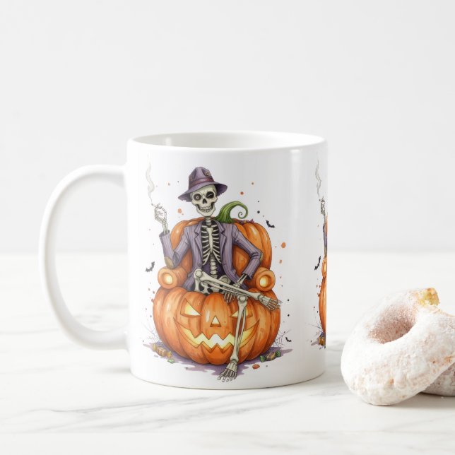 Café Caneca de Abóbora de Halloween (Com Donut)