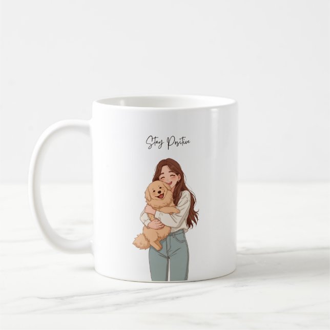Café Caneca de Abraço de Menina Fofa e Cachorro Ficar P (Esquerda)
