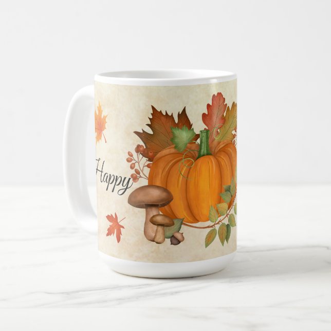 Café Caneca de Ação de Graças Abóbora Feliz (Frente Esquerda)