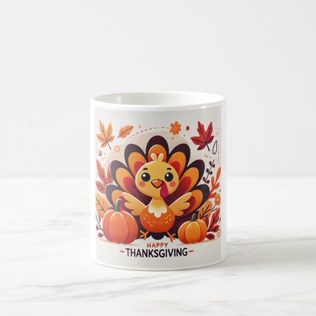 Café Caneca de Ação de Graças Peru Fofa | Kawaii Outono (Centro)