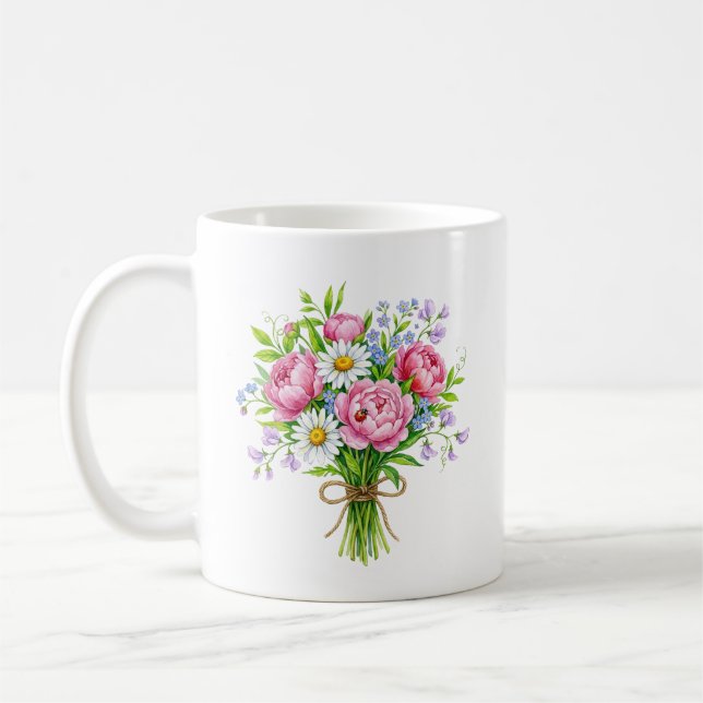 Café Caneca de Água-Forte de Buquê de Peônia de Primave (Esquerda)