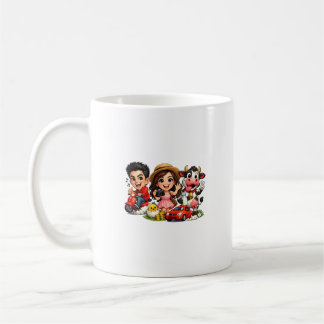 Café Caneca de Amigos e Vaca de Caricatura de Desenho A