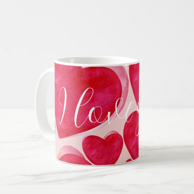 Café Caneca de Amor Abstrato - Eu Te Amo Escrito à Mão  (Frente Esquerda)