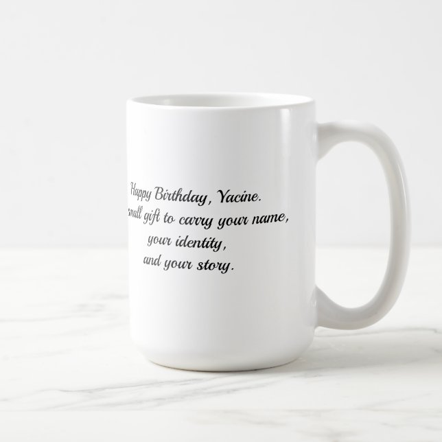 Café Caneca de aniversário com caligrafia árabe Kufi Ya (Direita)