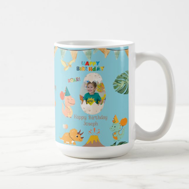 Café Caneca de Aniversário de Dinossauro – Nome e Foto  (Direita)
