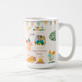 Café Caneca de Aniversário de Dinossauro – Nome e Foto 