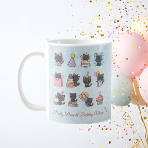 Café Caneca de Aniversário de Gato Preto Kawaii   Anive