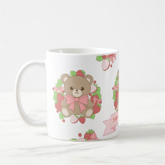 Café Caneca de Aniversário do Urso de Morango Fofo
