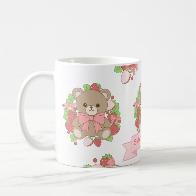 Café Caneca de Aniversário do Urso de Morango Fofo (Esquerda)