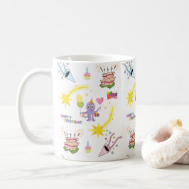 Café Caneca de Aniversário Feliz Cupcake de Polvo Roxo