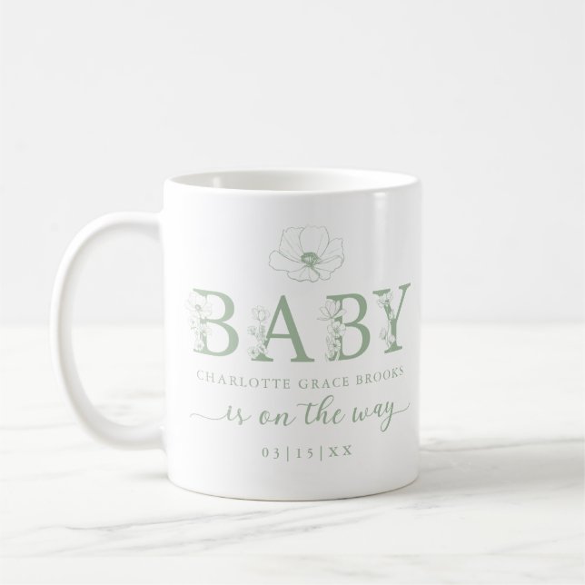 Café Caneca de Anúncio de Bebê Flor Silvestre Verde Sal (Esquerda)