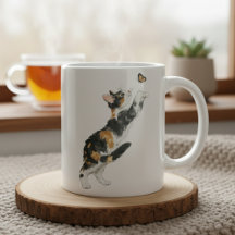 Caneca de Aquarela de Gato Malhado Brincalhão e Bo