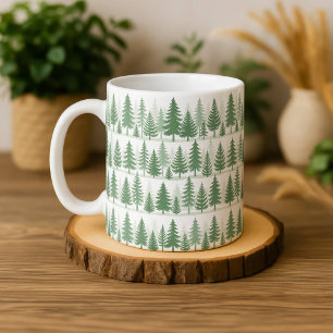 Café Caneca de Aquarela de Pinheiro Floresta Vegetação 