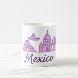 Café Caneca de Aquarela do México • Arte de Linha Minim
