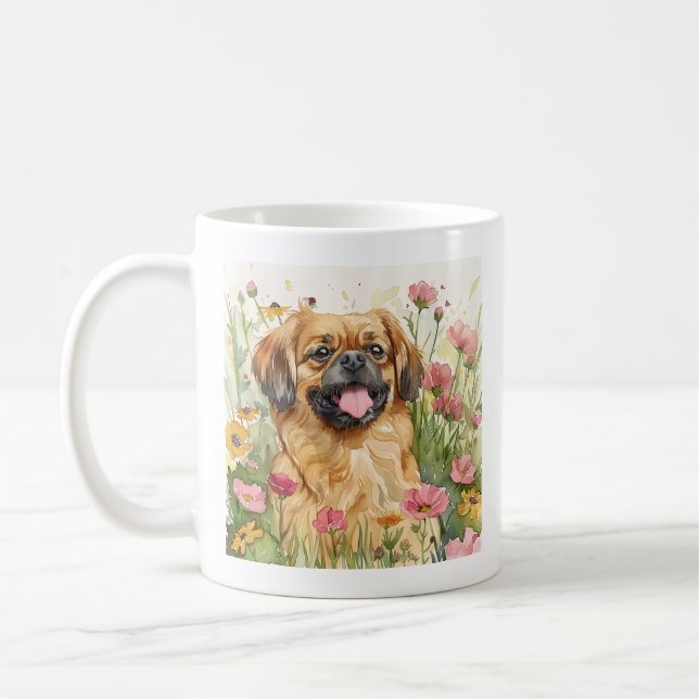 Café Caneca de Aquarela do Pequinês Pacífico (Esquerda)
