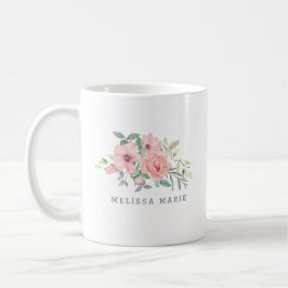 Café Caneca de Aquarela Floral com Nome Personalizado