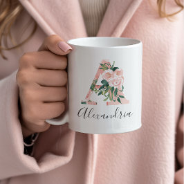 Café Caneca de Aquarela Floral Inicial - A