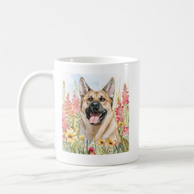 Café Caneca de Aquarela Norwegian Elkhound (Esquerda)