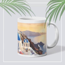 Caneca de Arte Aquarela e Monograma de Santorini