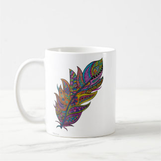 Café Caneca de Arte Boho com Pena de Mandala Arco-íris