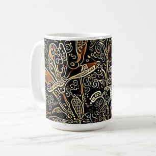 Café Caneca de Arte com Design Floral Preto e Dourado