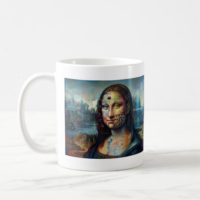 Café Caneca de Arte com IA da Monalisa Futurista (Esquerda)
