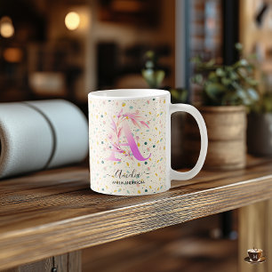 Café Caneca de arte com monograma boho chic letra A