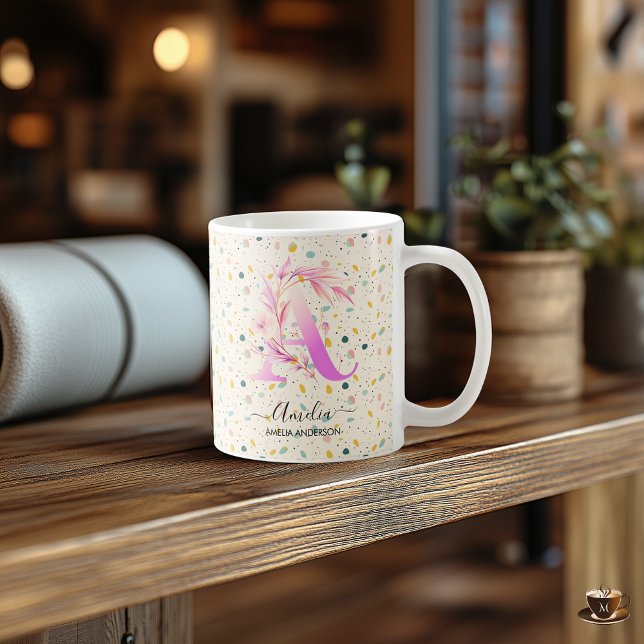 Café Caneca de arte com monograma boho chic letra A (Criador carregado)