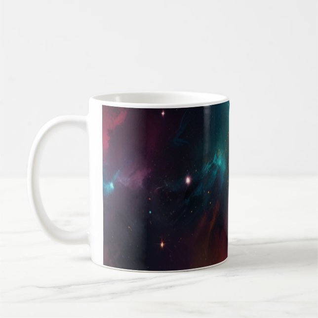 Café Caneca de Arte Cósmico Nebulosa Teal e Laranja do  (Esquerda)