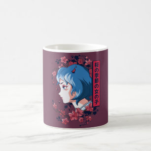 Café Caneca de Arte de Anime Garota Flor de Cerejeira