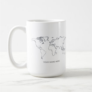 Café Caneca de Arte de Linha do Mapa Mundial Personaliz