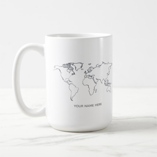 Café Caneca de Arte de Linha do Mapa Mundial Personaliz (Esquerda)