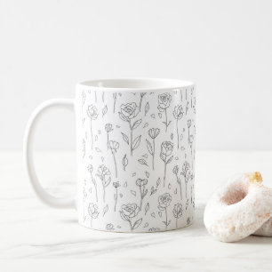 Café Caneca de Arte de Linha Floral Minimalista