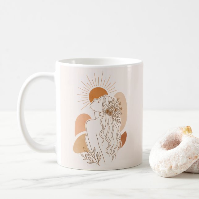 Café Caneca de Arte de Mulher Boho Minimalista (Com Donut)
